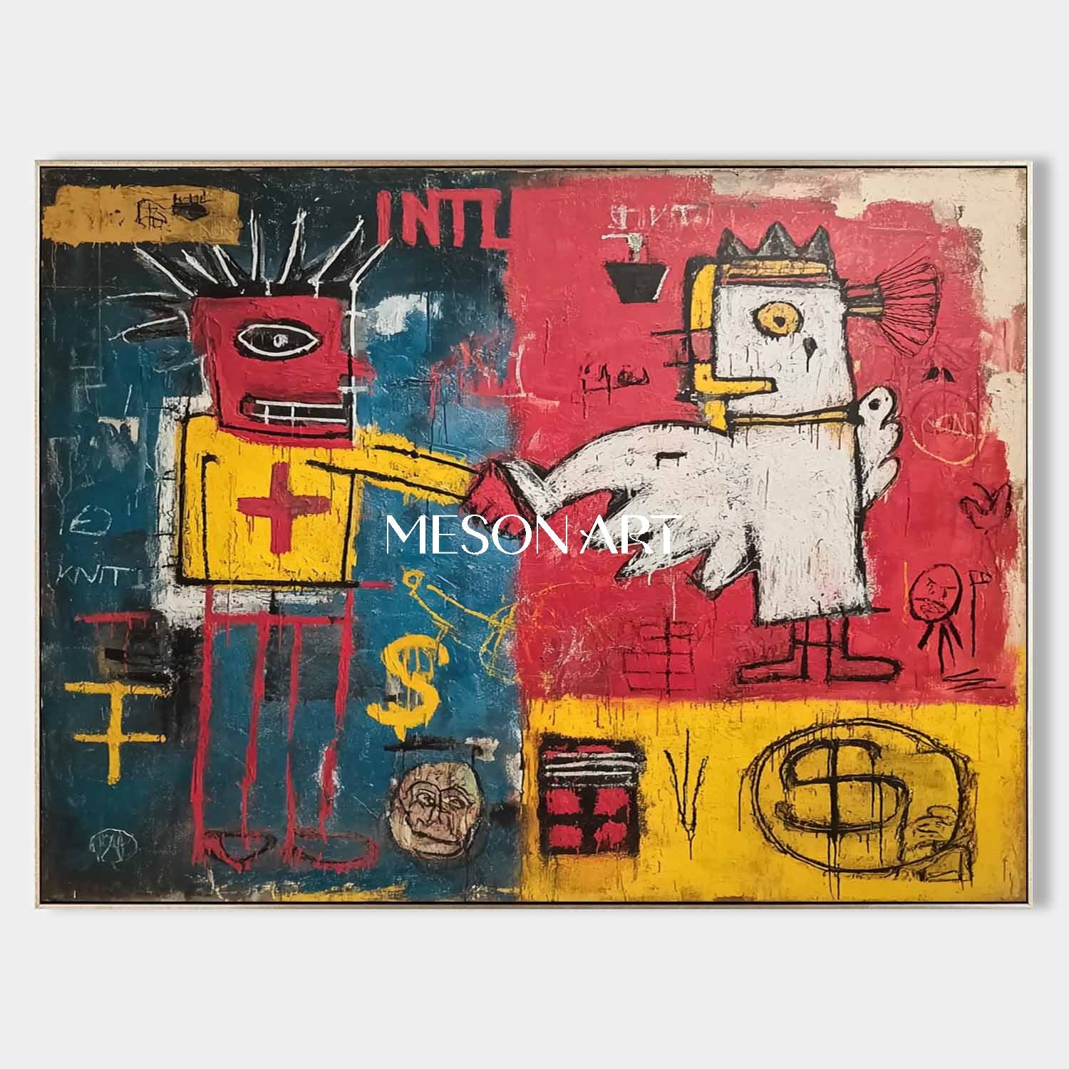 Basquiat Style Urban Pop Art Canvas Painting Bold Colors Wall Decor