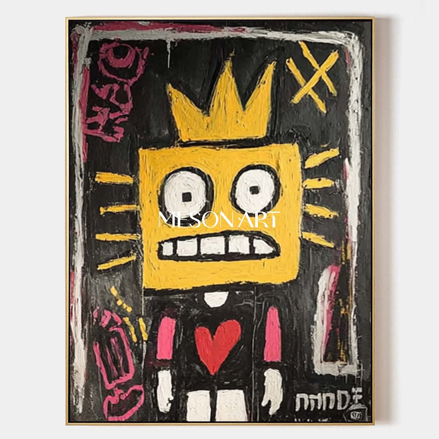 Hand-painted Yellow Square Face Neo Expressionism Original Oil Painting