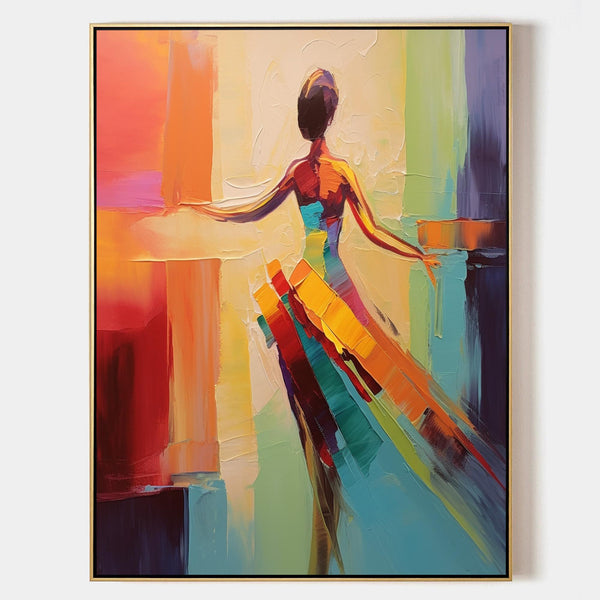 Large Elegant Girl Dancer Palette Canvas Painting Dancing Woman Texture Art Bedroom Decor Painting