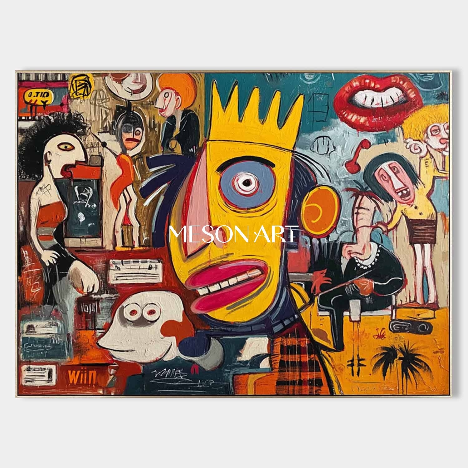 Basquiat Inspired Street Art Large Abstract Pop Canvas Cafe Wall Decor