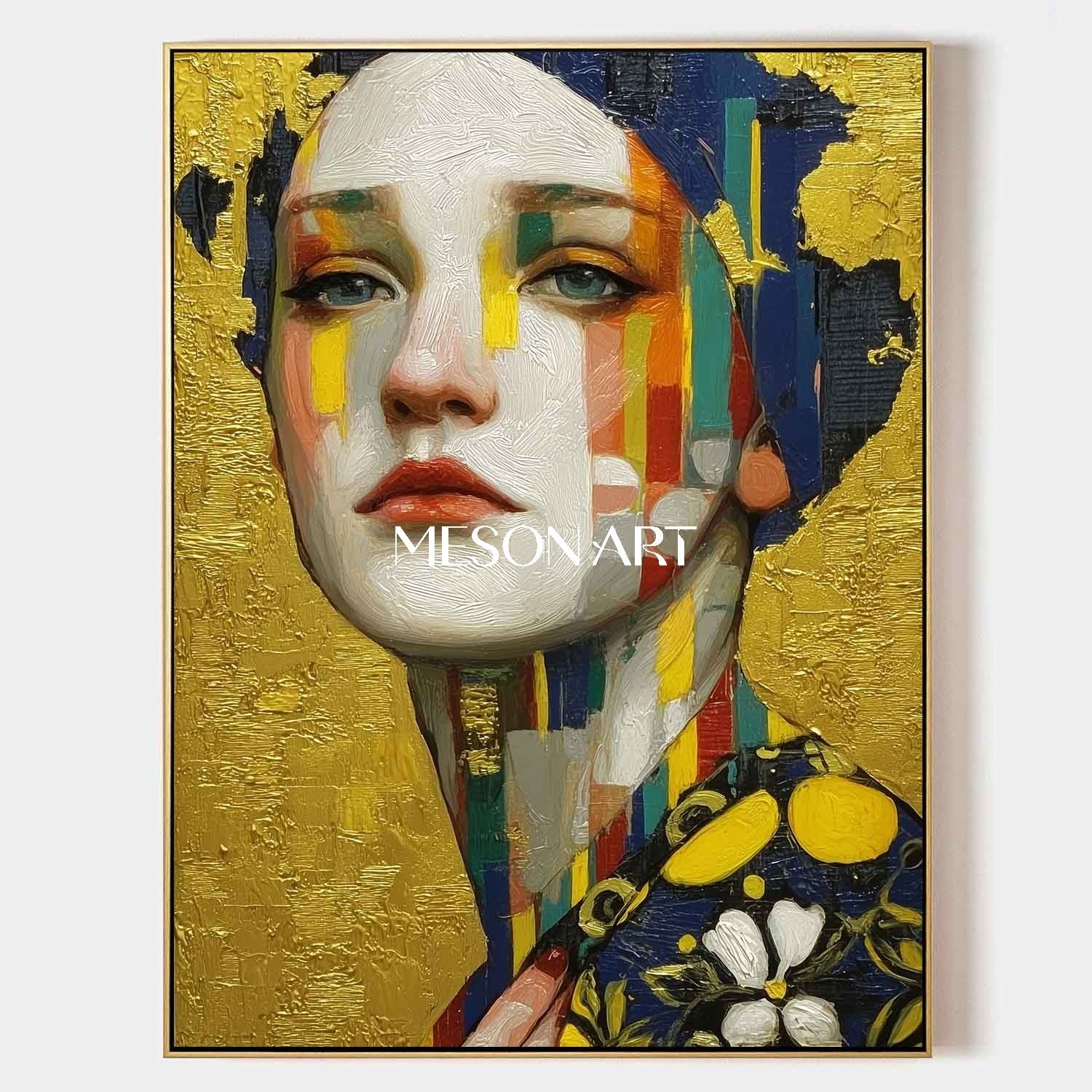 Gold Klimt Style Hand-Painted Canvas Framed Wall Art Oversized Bedroom