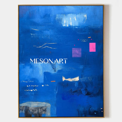 Large modern blue canvas art abstract blue abstract minimalist canvas wall painting for sale