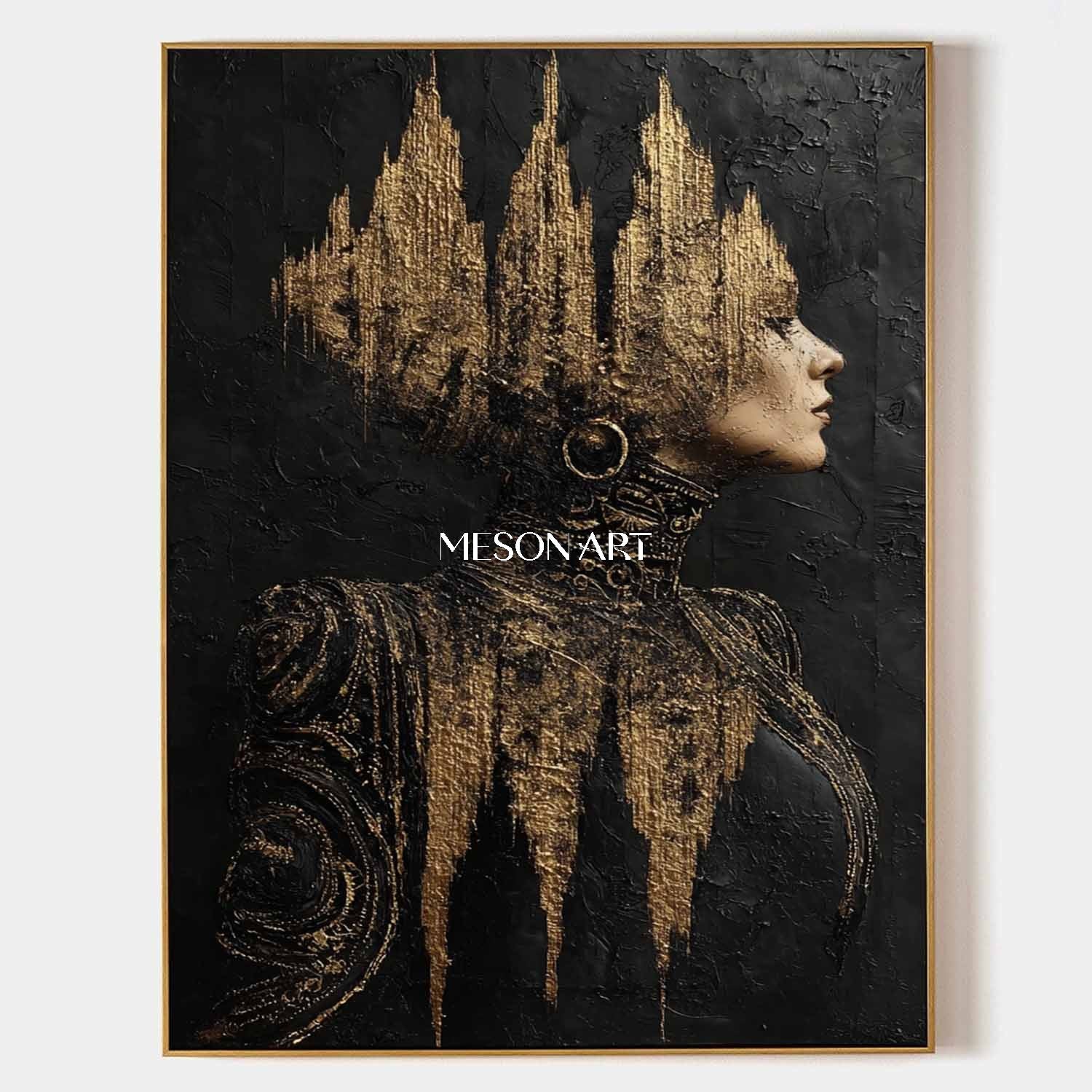 Black and Gold Lady Abstract Portrait Art Canvas for Sale Beautiful Lady Portrait Texture Painting