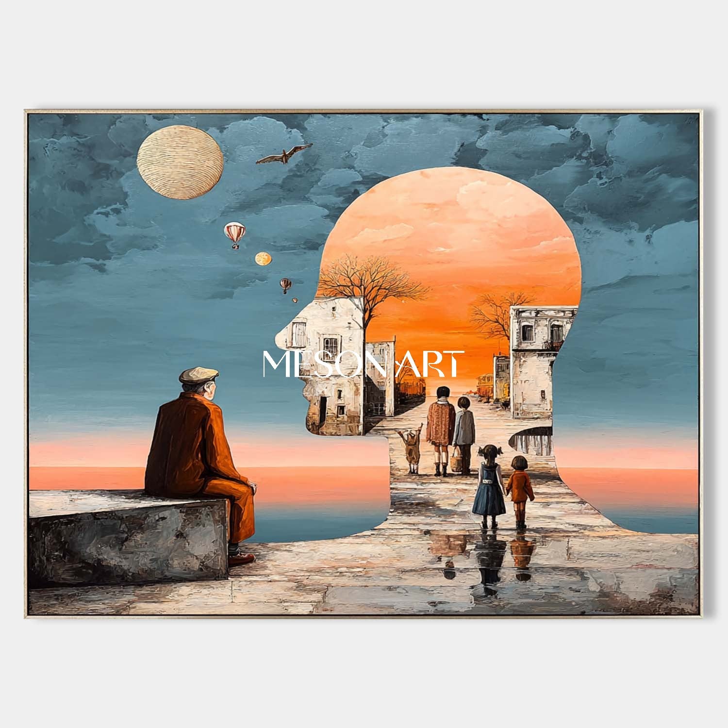 Orange Surrealist Art Memory Headscape Oil Painting Oversized Bedroom