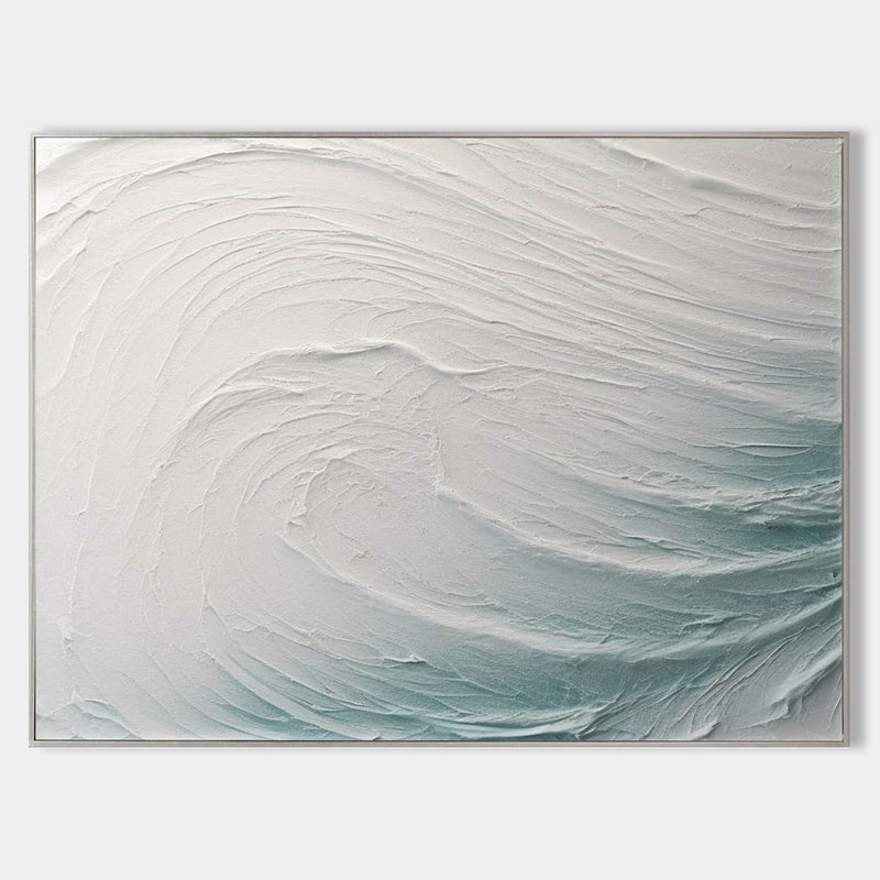 White and Blue Sea Texture Painting White Sea Minimalist Canvas Art White Sea Abstract Painting