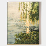 Lakeside Green Leaves Landscape Oil Painting Original Landscape Canvas Art Green Landscape Wall Art