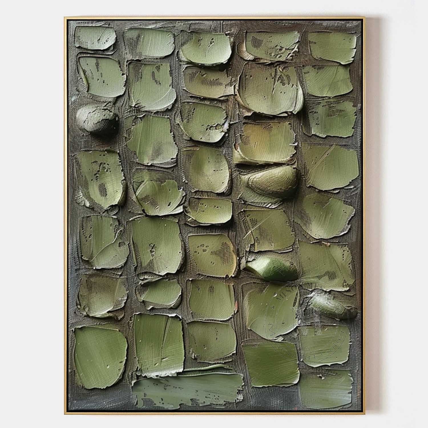 Large 3D Green Abstract Canvas Art for Sale Wabi Sabi Abstract Art Green Canvas Wall Painting