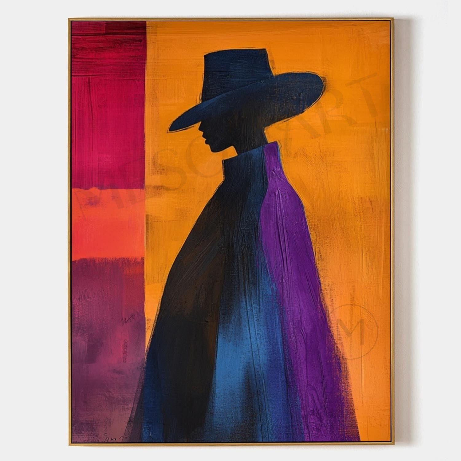 Large Colorful Abstract Cape Woman Canvas Art Contemporary palette abstract cape girl wall art decor