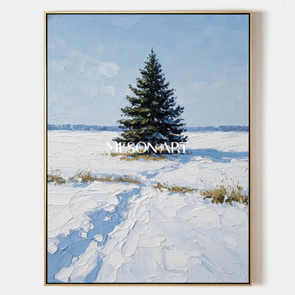Abstract Lonely Christmas Tree Winter Art Snowscape Ready to Hang
