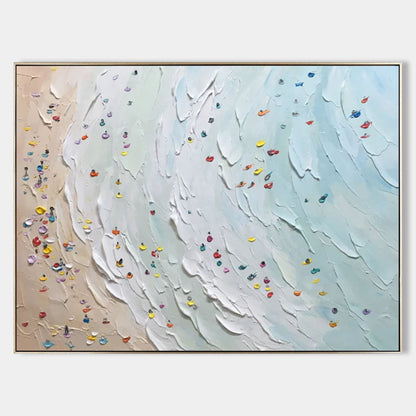 Blue Seaside Vacation Oil Painting Blue Ocean Waves Scenery Canvas Art Plaster Wall Art