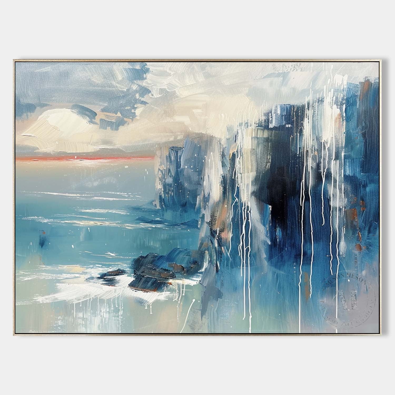 Contemporary Blue Abstract Oil Painting for Sale Blue Modern Minimalist Canvas Wall Art