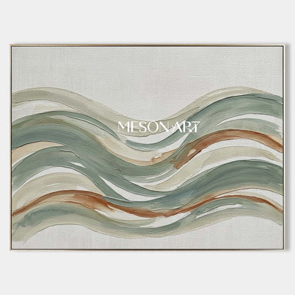 Sage Green & Rust Wavy Abstract Art Textured Modern Coastal Canvas Painting