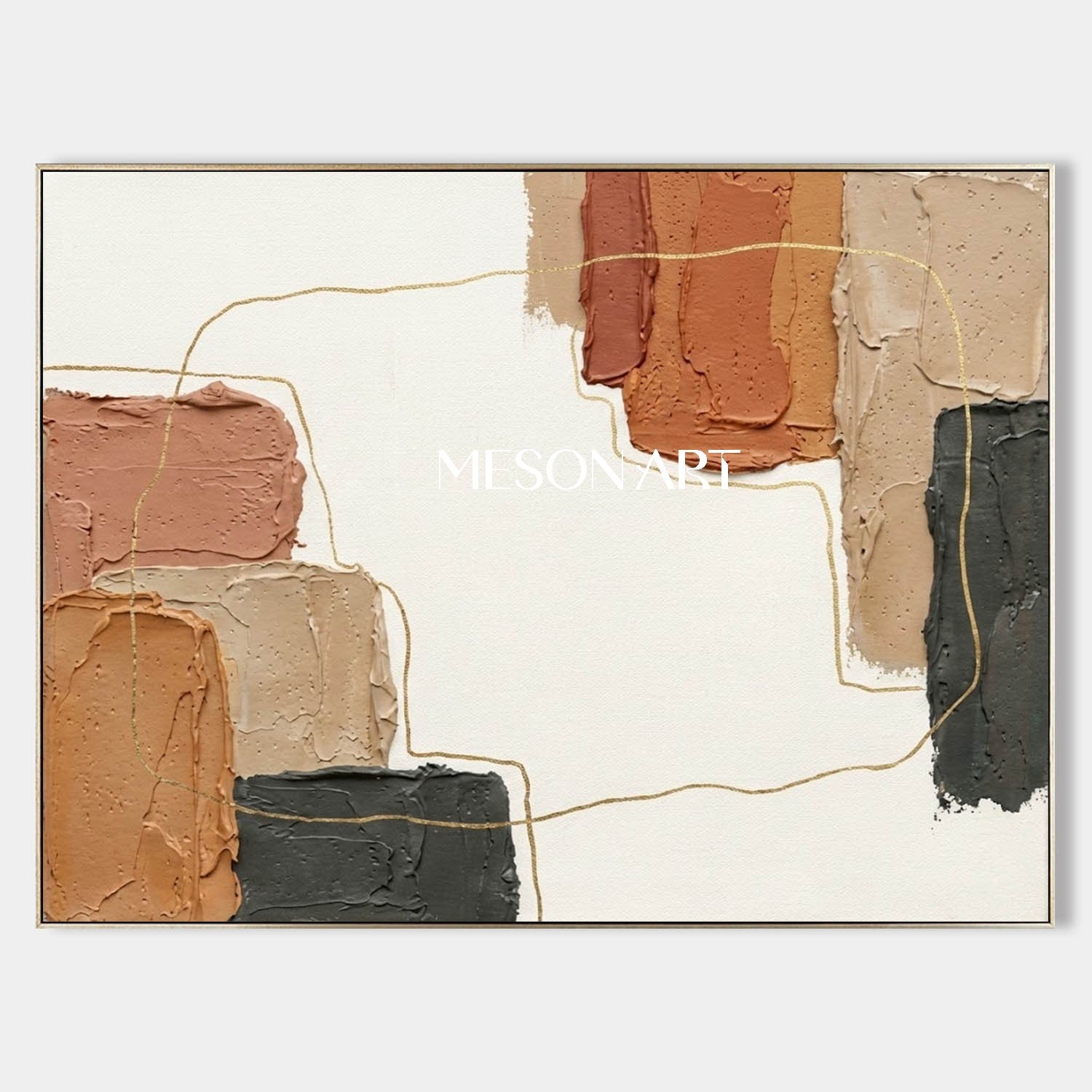 Modern Boho Wall Decor Neutral Abstract Art with Black Earth Tone Abstract Art