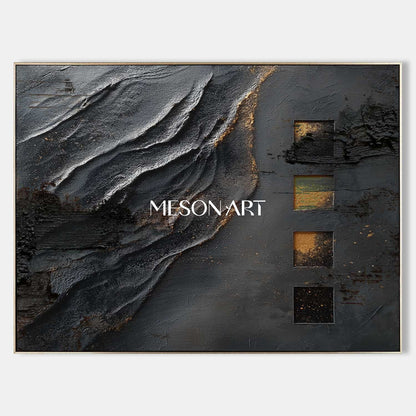 Buy Black and Gold Textured Abstract Art for Living Room or Entryway