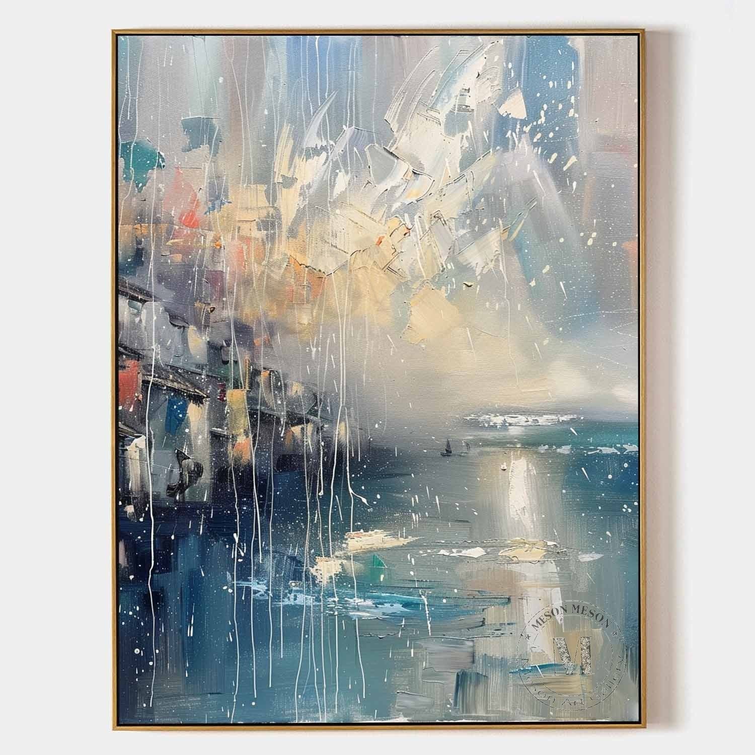 Seaside City Scenery Textured Canvas Art for Sale Seaside Scenery Abstract Wall Art Decor