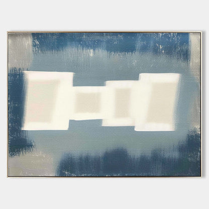 Large Modern White and Blue Abstract Canvas Wall Decor White and Blue Abstract Art for Sale