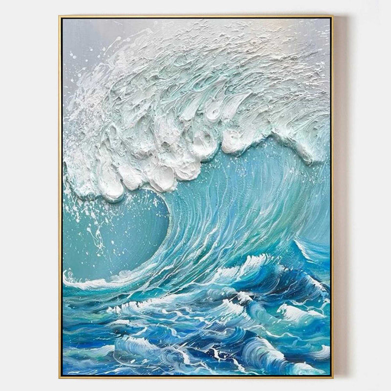 3D Blue Ocean Waves Textured Acrylic Painting Blue Ocean Waves Wall Art Ocean Waves Canvas Art