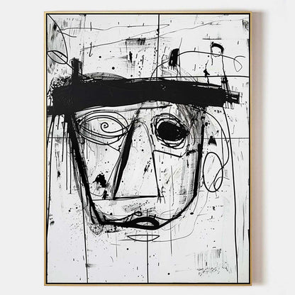 Black and White Minimalist Abstract Art Canvas Basquiat Graffiti Abstract Canvas Wall Hanging Painting