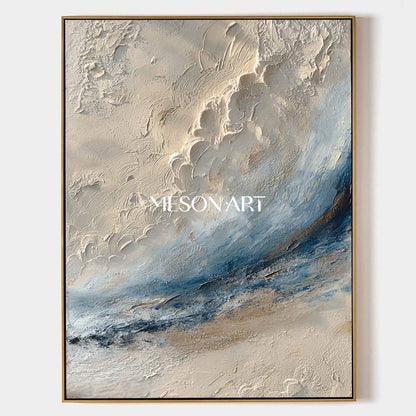 Bathroom Wall Decor Ideas Beige and Blue 3D Texture Painting Beige Abstract Canvas Wall Art