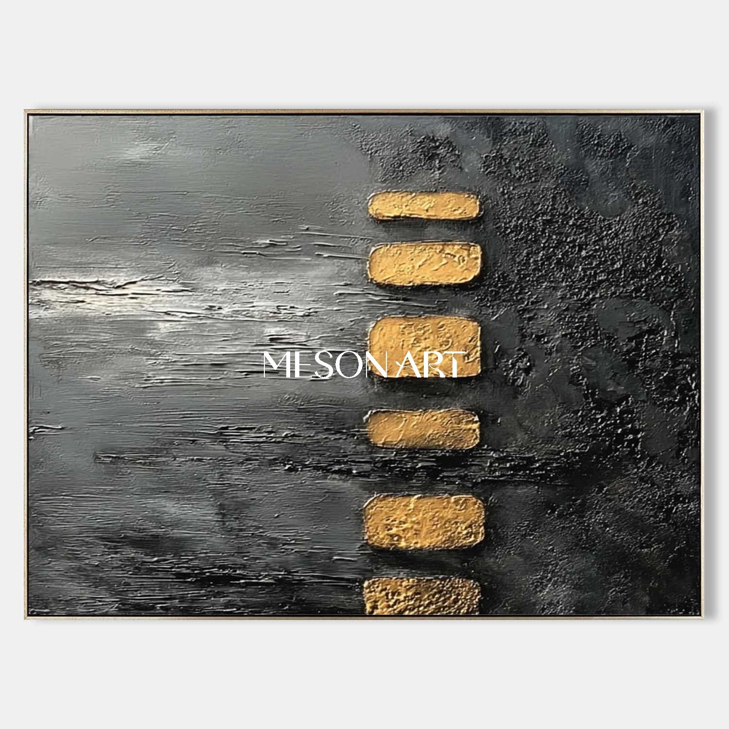 Modern Abstract Gold and Black Wabi-Sabi Painting for Luxury Spaces