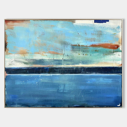 54*40 Light Blue Sea Abstract Oil Paintings Sea Abstract Art Canvas Dark Blue Sea Abstract Wall Art Decor