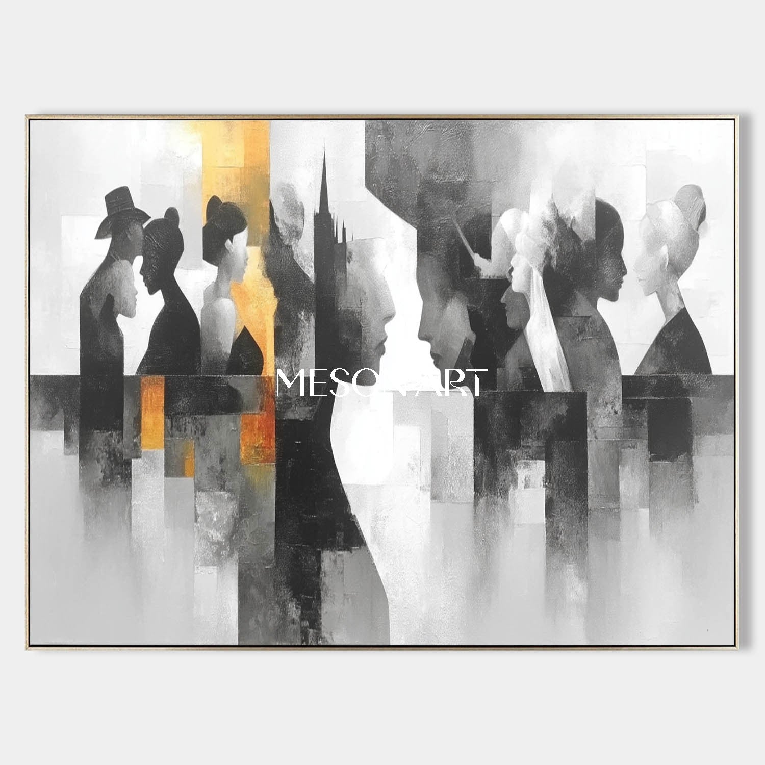 Buy Abstract Silhouette Figures Oil Painting Black White Geometric Art