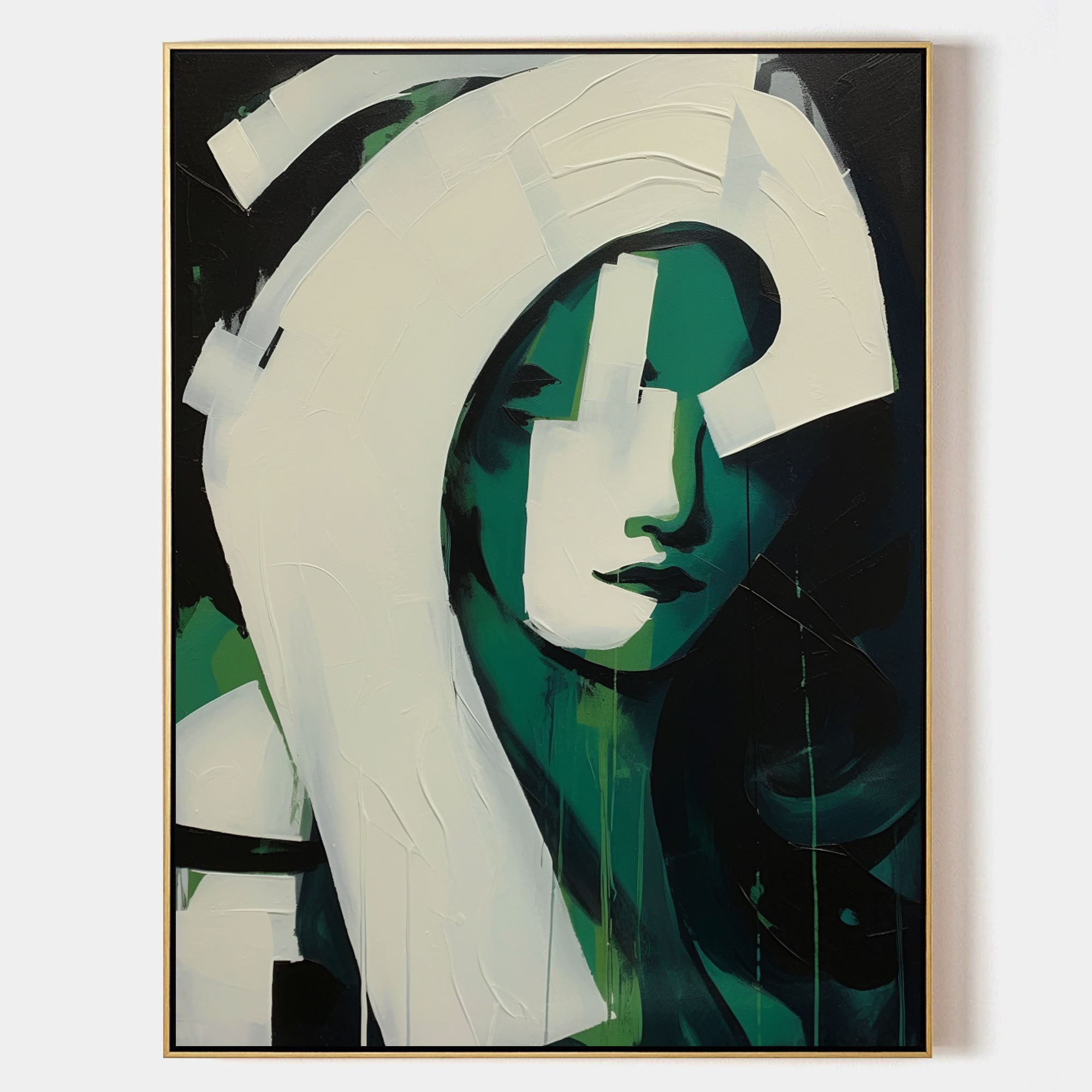 Green Abstract Nameless Woman Oil Painting Green Abstract Girl Canvas ...