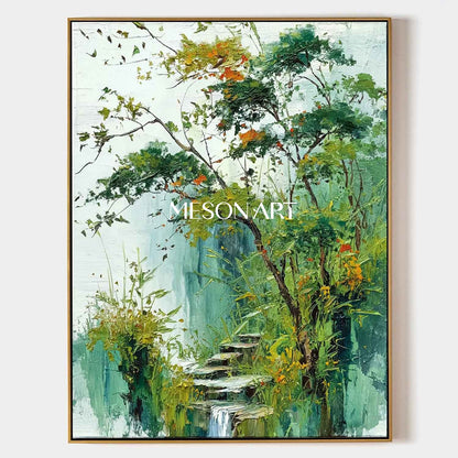 Impressionist Nature Wall Art – Textured Green Landscape Canvas
