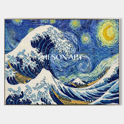 Ukiyo-e 3D Plaster Art, Hand Painted Heavy Texture Canvas, Japanese Wall Decor For Living Room
