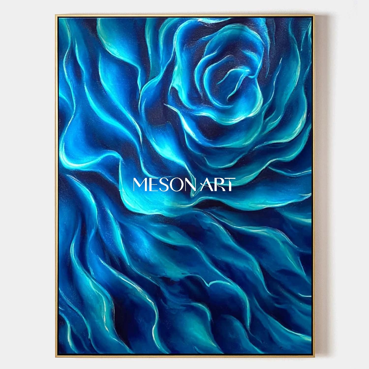 Blue Waves Abstract Flower Painting Modern Art on Canvas Wall Decor
