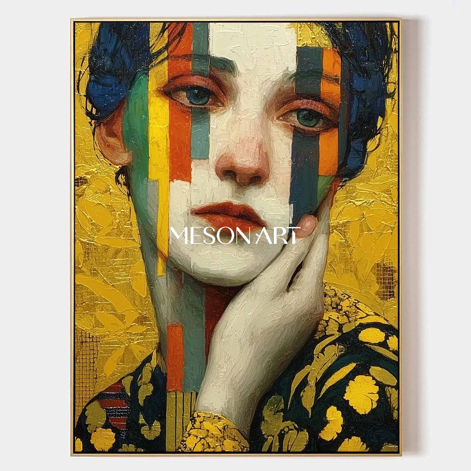 Gold Neo-Deco Klimt Inspired Abstract Painting Entryway Wall Art Decor