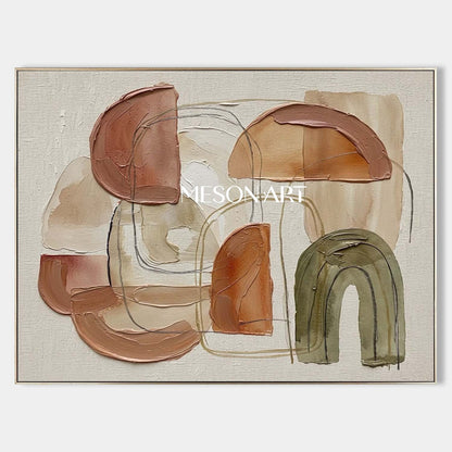 Boho Minimalist Canvas Painting Impasto Art with Lines Scandi Boho Home Decor