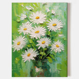 White Flowers Oil Paintings For Sale Green And White Vase Canvas Art Still Life Painting Texture Art