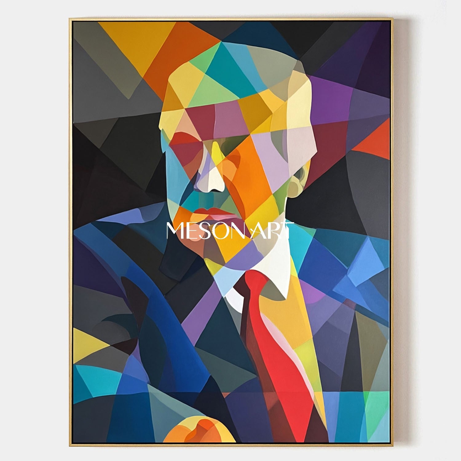 Cubist Pop Art Portrait Painting Contemporary Color Block Artwork