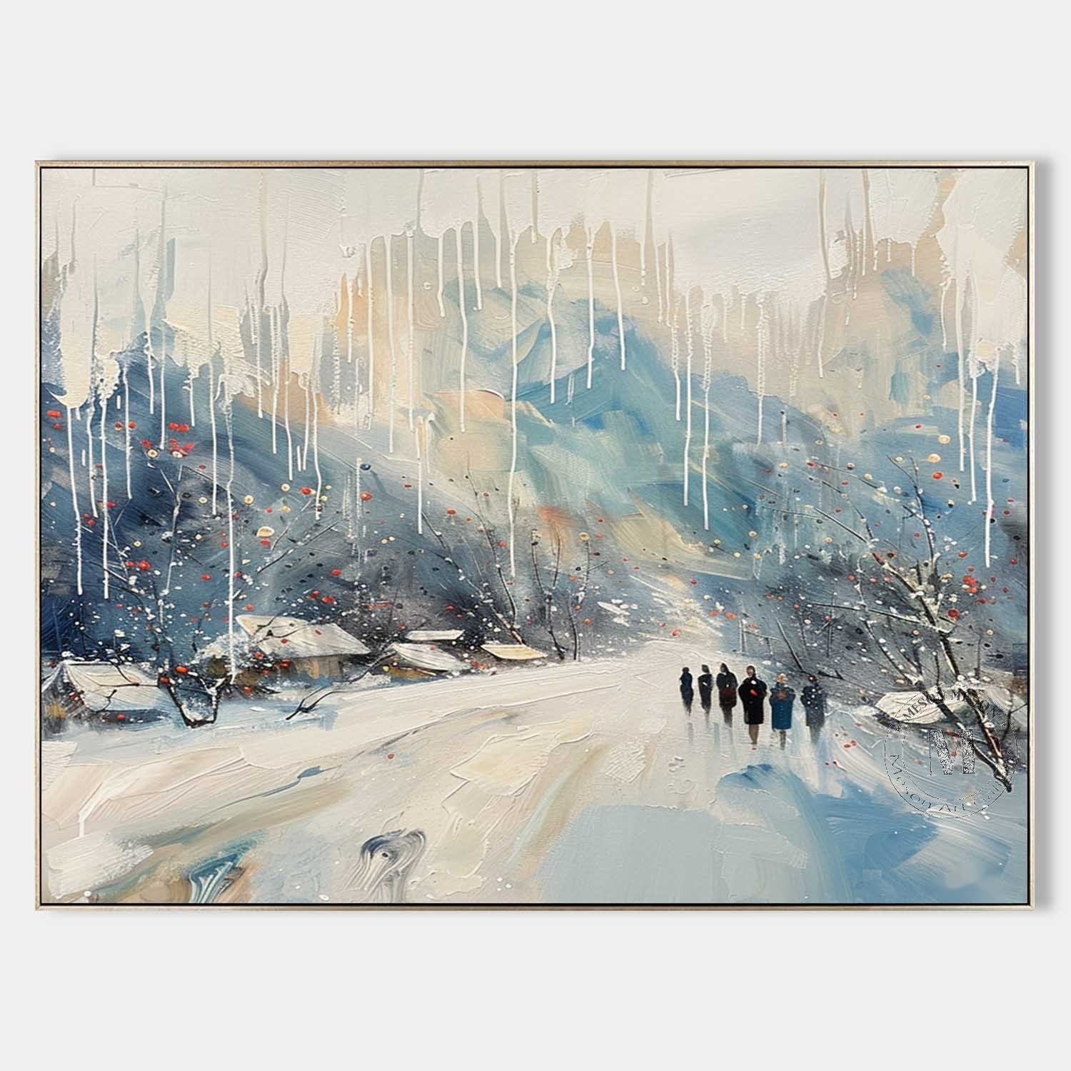 Winter Countryside Landscape Oil Painting White Countryside Snow Scene Canvas Texture Wall Art