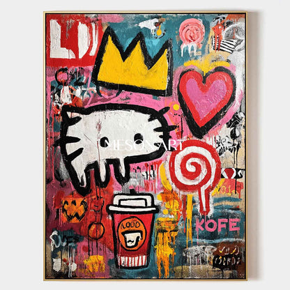 Urban Graffiti Art Neo Expressionism Coffee & Heart Symbolic Canvas