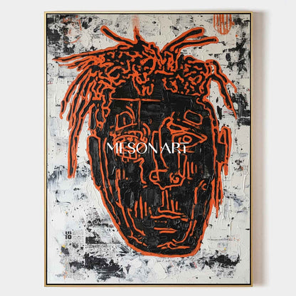 Vibrant Orange Neo-Street Abstract Portrait Acrylic Canvas Wall Art