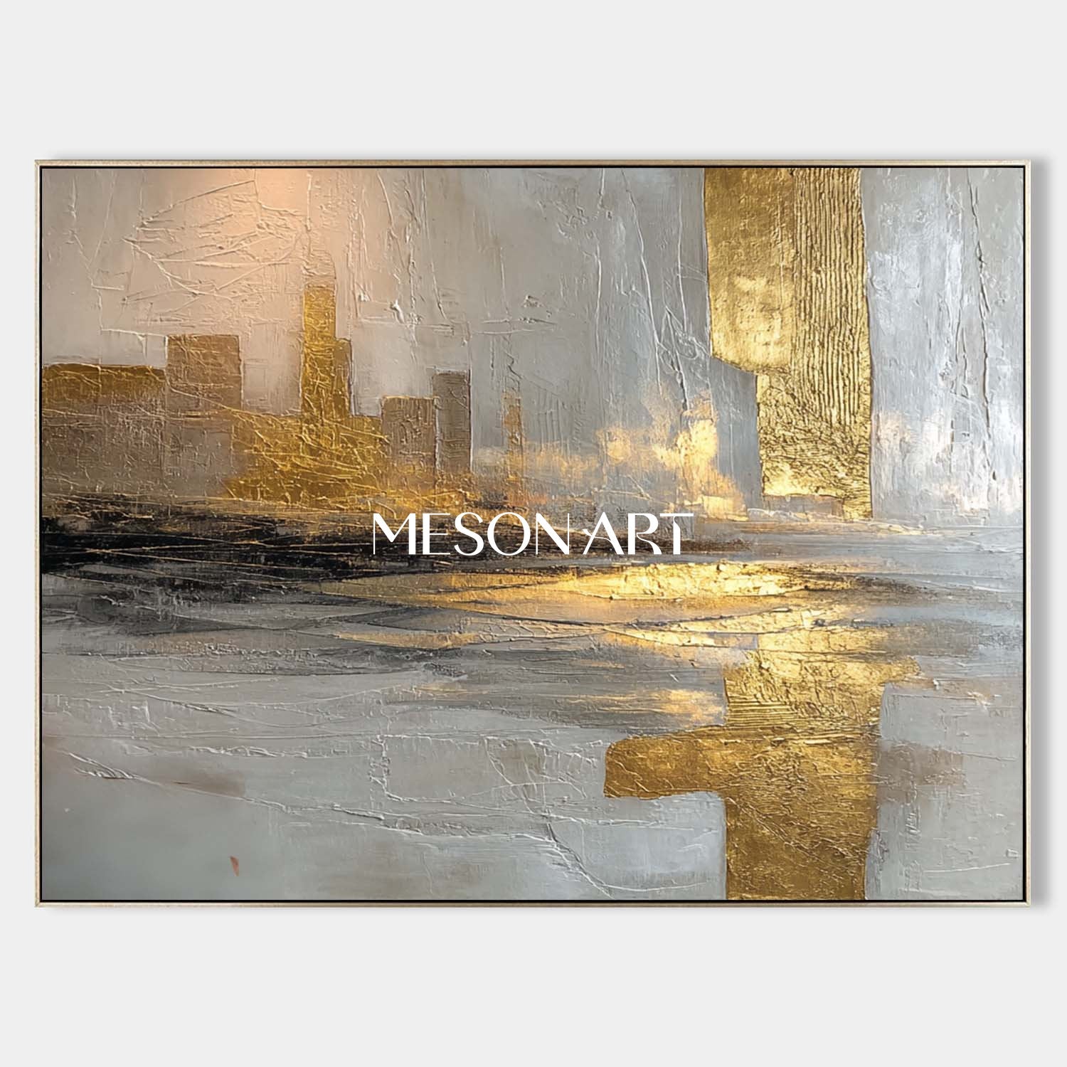 Textured Surreal City Skyline Painting Contemporary Gold-Accented Canvas Art