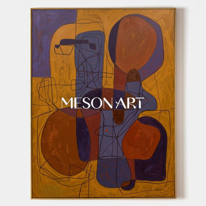 Contemporary Abstract Art With Ochre And Indigo For Modern Living Room Decor