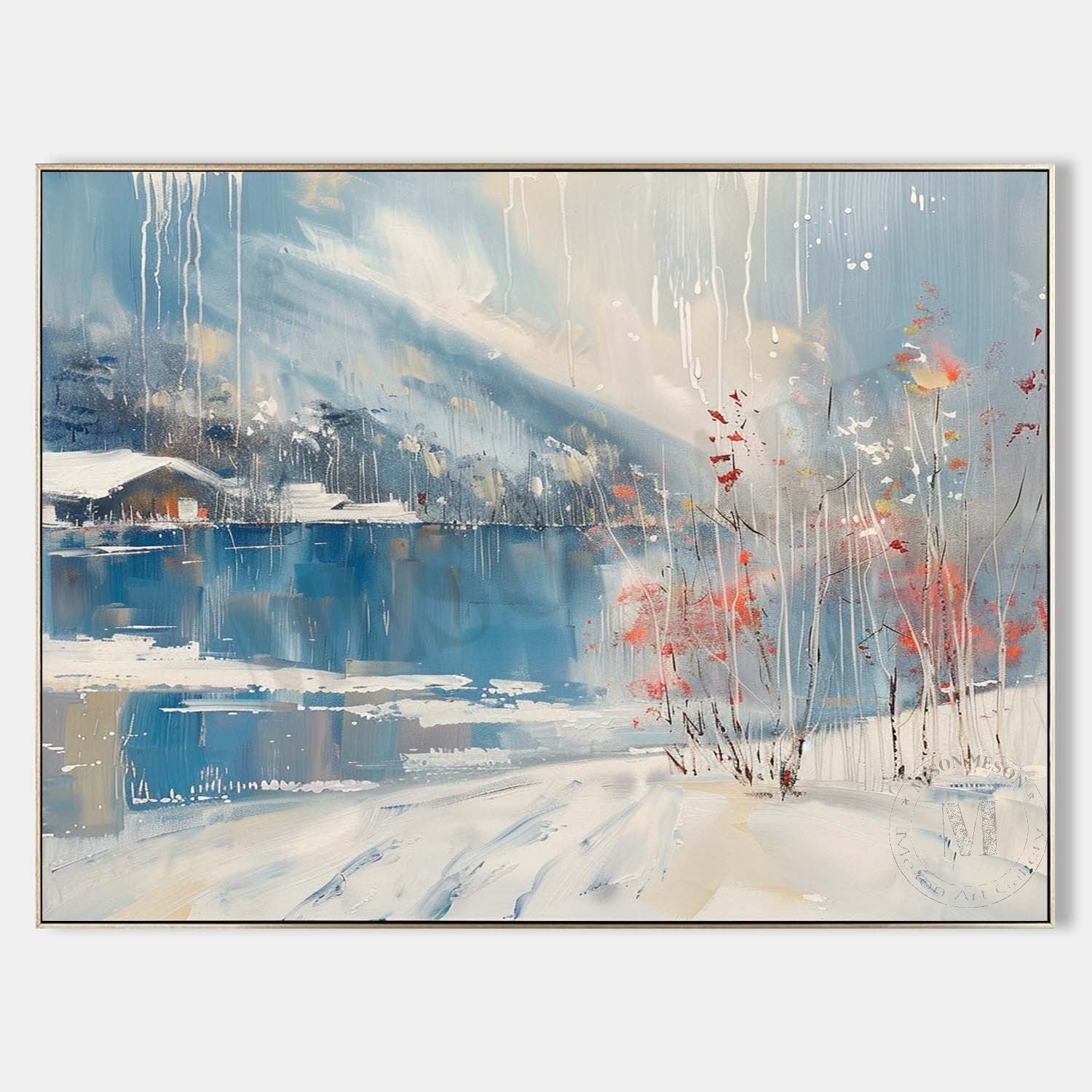 Large Snow Landscape Abstract Canvas Art Snow Landscape Lakeside Texture Wall Art Decor