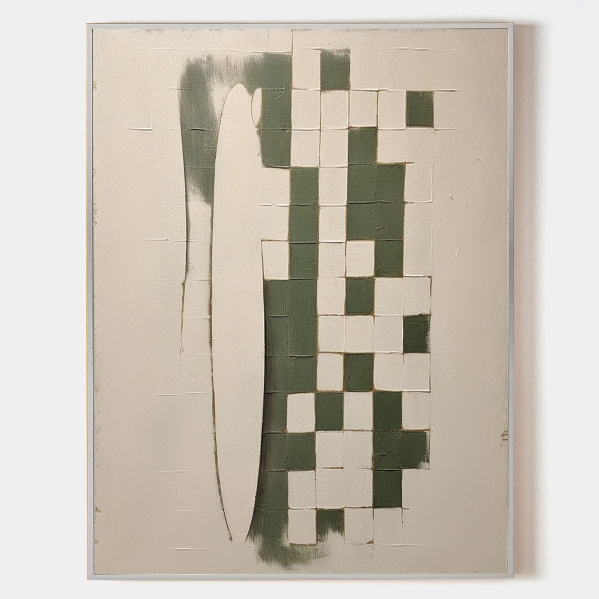 Large Beige And Green Minimalist Canvas Wall Art Wabi-Sabi Art Beige And Green Textured Painting