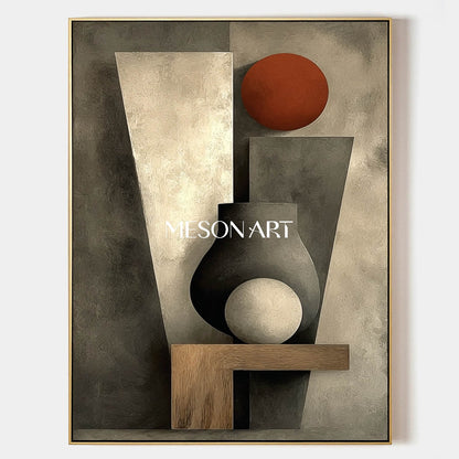 Gray Abstract Modern Geometric Impasto Framed Art Living Room Wall Decor