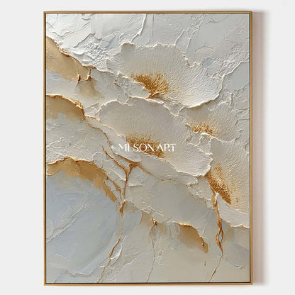 Gold and White Flowers Plaster Canvas Art Decoration White Flowers Wall Art Flowers Texture Painting
