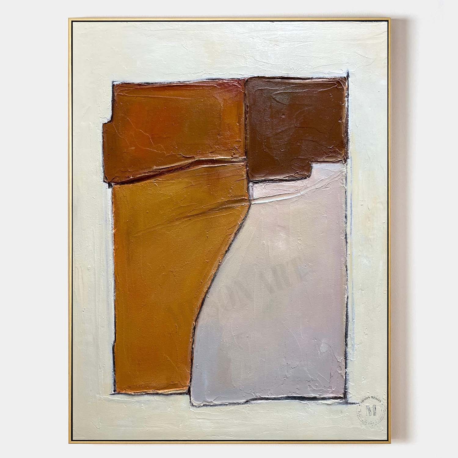Large White and Brown Minimalism Abstract Art Canvas On Sale White and Brown Texture Wall Decor Mural