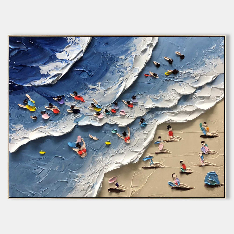 Large Blue Sea Beach Canvas Oil Painting Seaside Beach Texture Art Summer Paintings For Sale