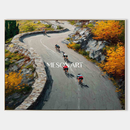 Autumn Landscape Modern Cycling Scene Original Artwork Living Room