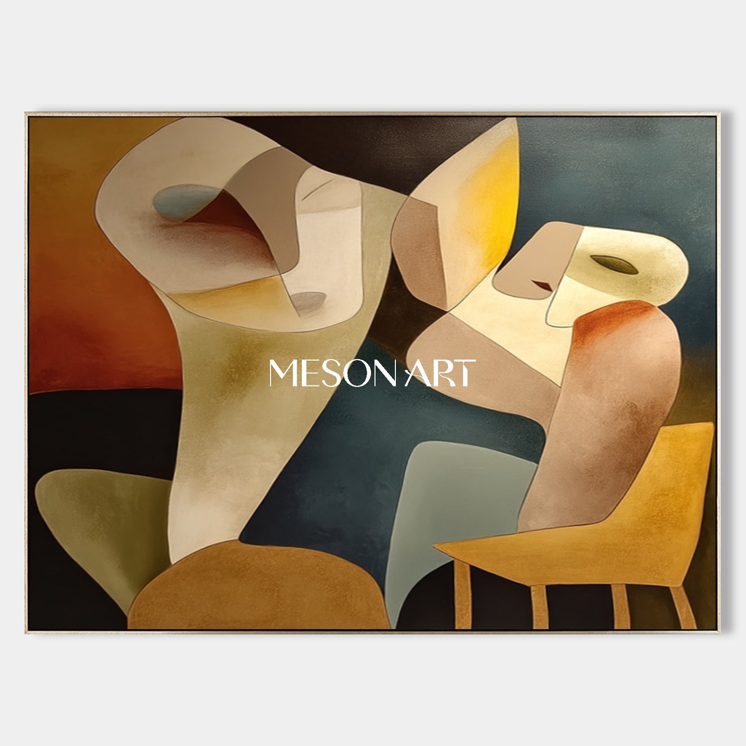 Original Geometric Abstract Canvas Colorful Cubist Painting Bedroom