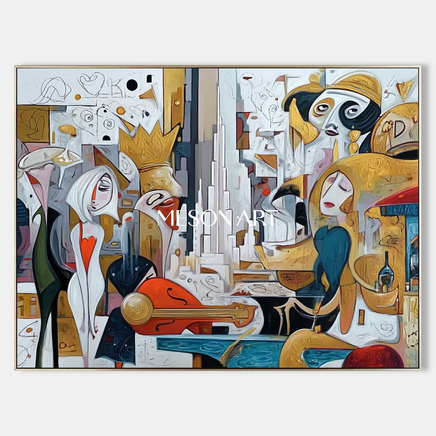 Colorful Modern Picasso Inspired Large Cubist Art for Dining Room Shop
