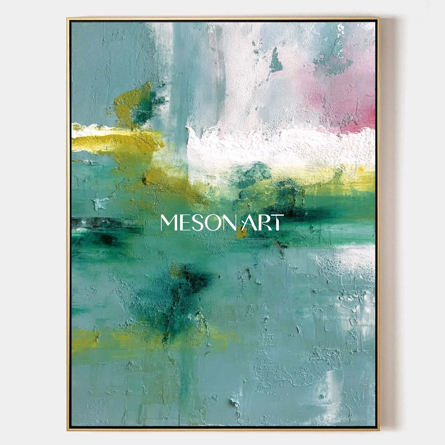 Light Green Abstract Painting Green Wall Art Decor Above the Fireplace