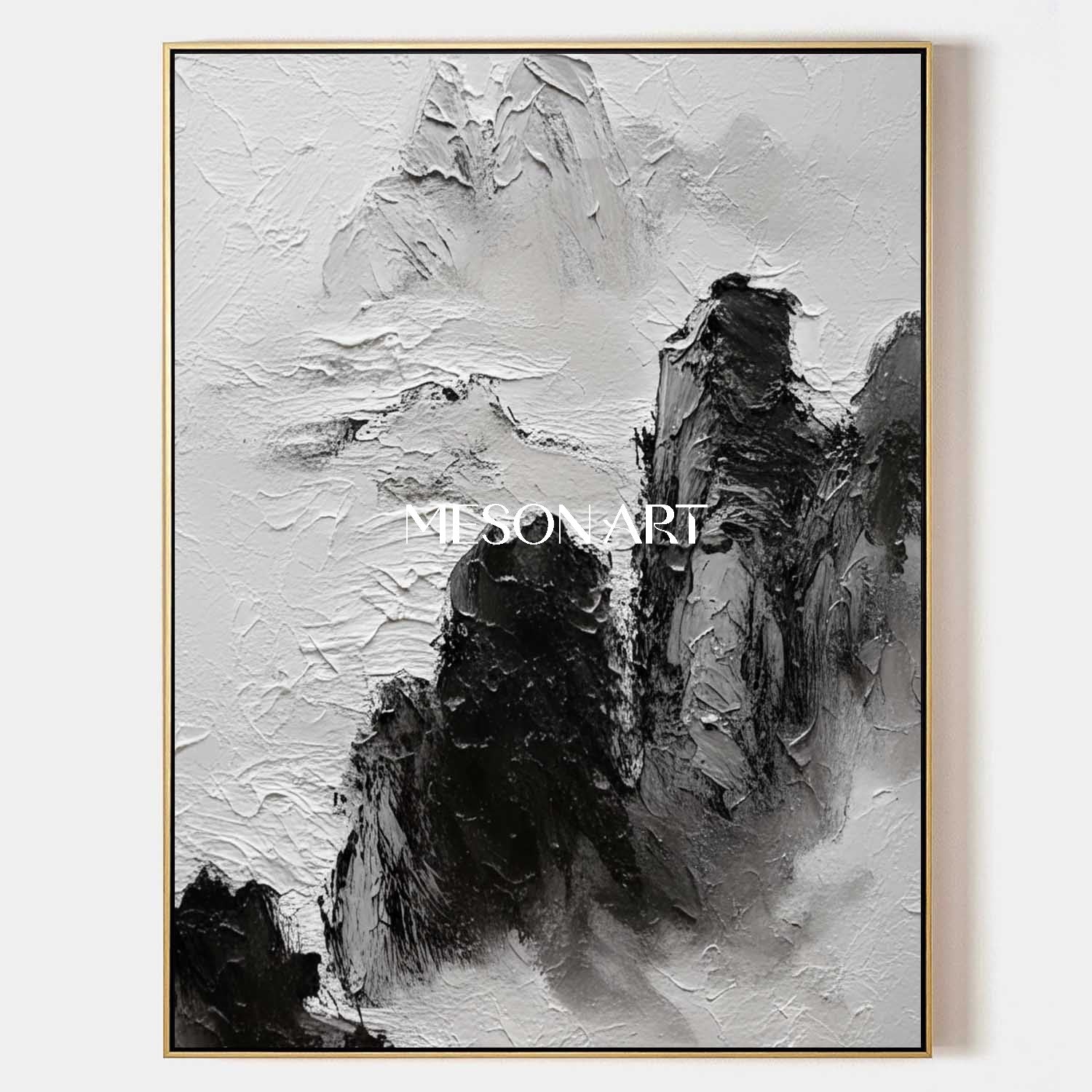 Large Black White Landscape Wabi Sabi Style Textured Canvas Wall Decor